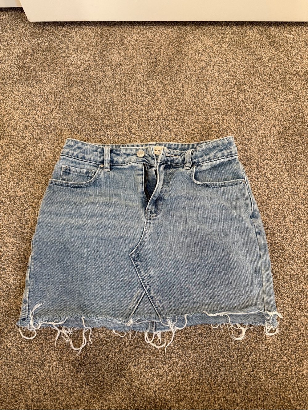PacSun Light Blue Denim Mini Skirt with Frayed Hem